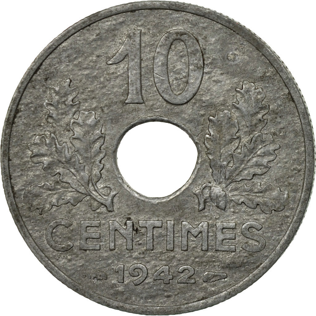 Moneta, Francja, État français, 10 Centimes, 1942, Paris, VF(20-25), Cynk