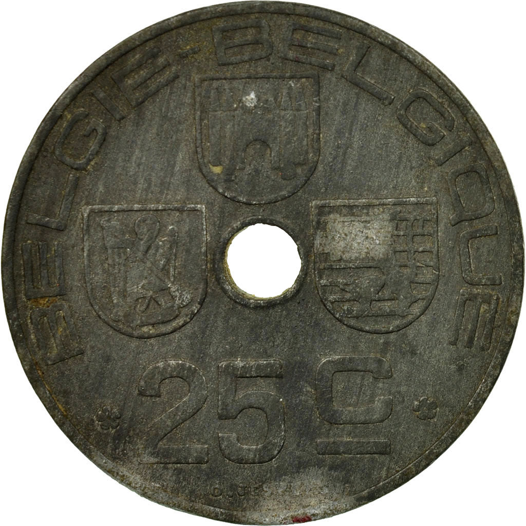 Moneda, Bélgica, 25 Centimes, 1942, BC+, Cinc, KM:132