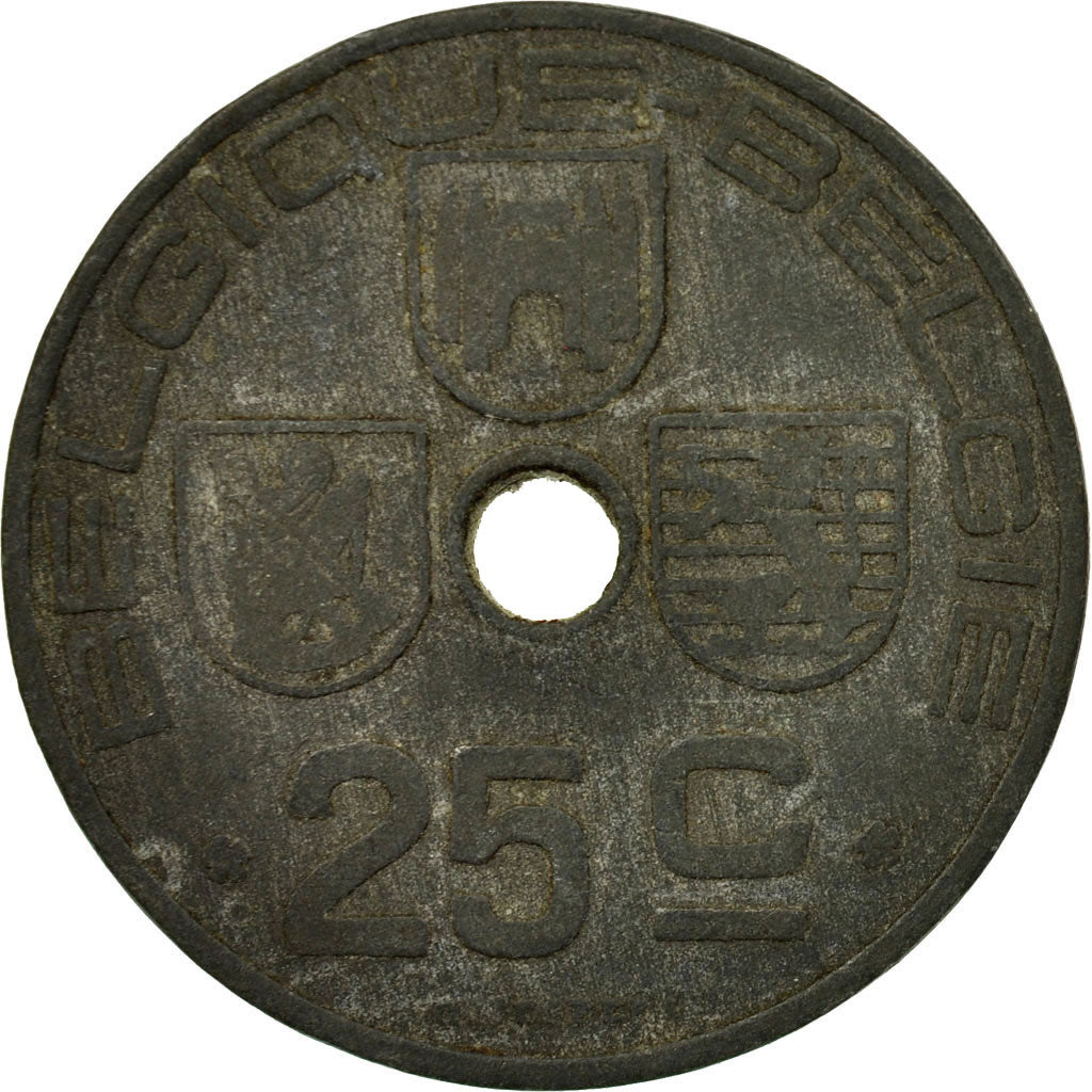 Moneta, Belgia, 25 Centimes, 1943, EF(40-45), Cynk, KM:131