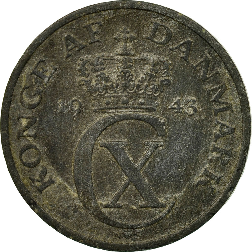 Moneda, Dinamarca, Christian X, 2 Öre, 1943, Copenhagen, BC+, Cinc, KM:833a
