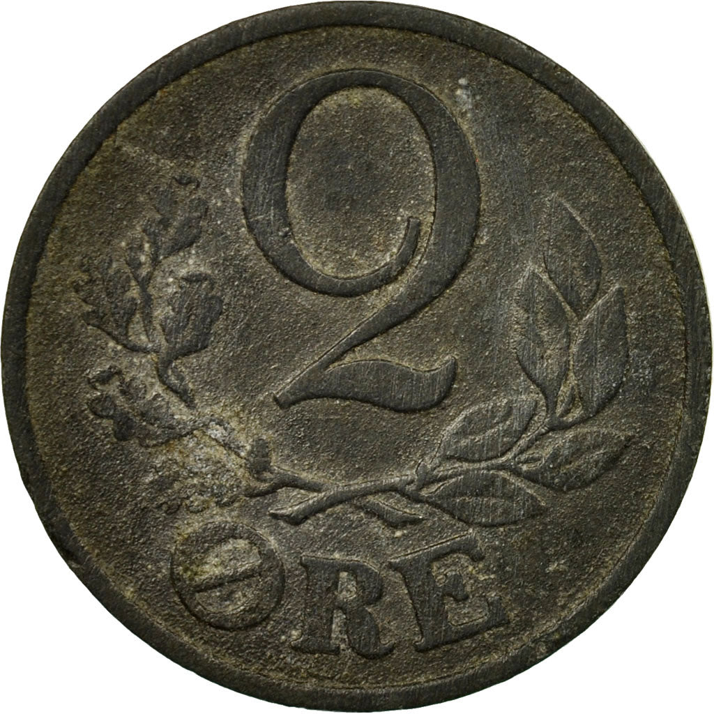 Moneda, Dinamarca, Christian X, 2 Öre, 1943, Copenhagen, BC+, Cinc, KM:833a