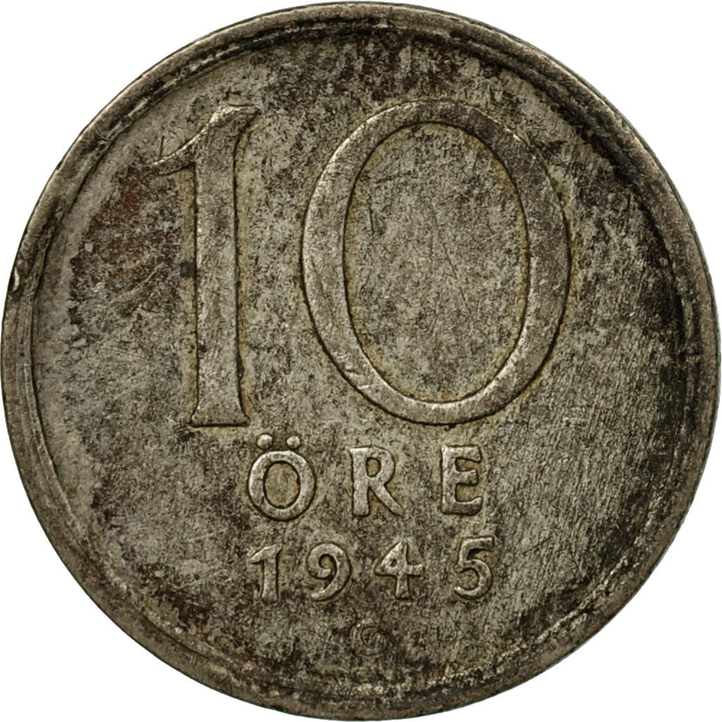 Coin, Sweden, Gustaf V, 10 Öre, 1945, F(12-15), Silver, KM:813