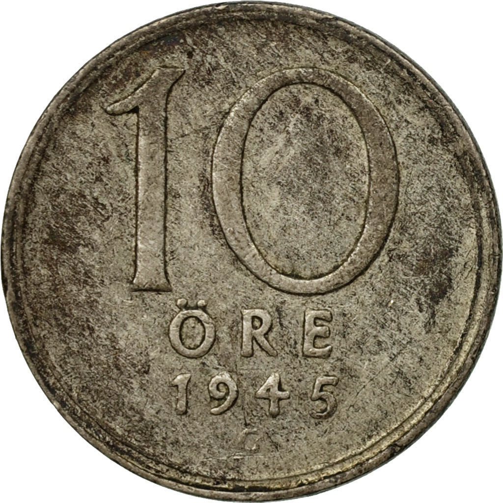 Coin, Sweden, Gustaf V, 10 Öre, 1945, VG(8-10), Silver, KM:813