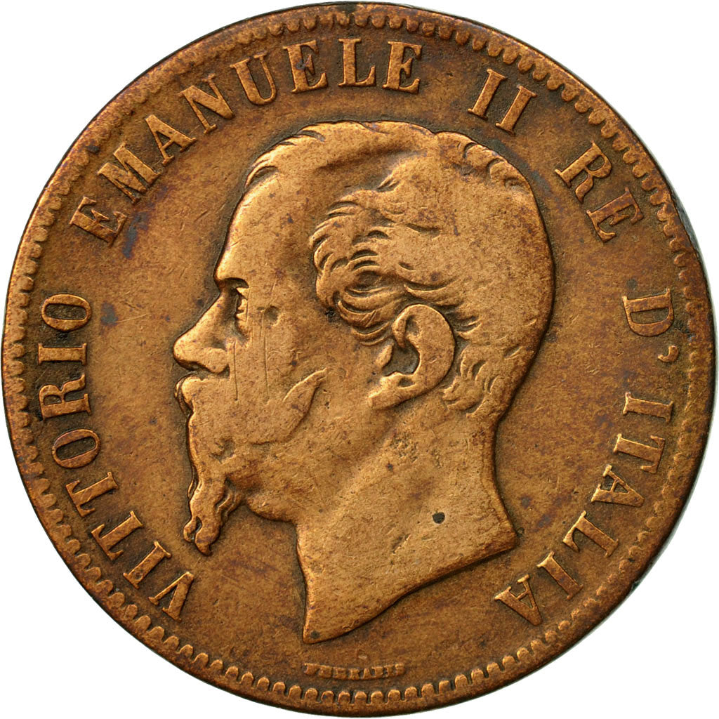 Coin, Italy, Vittorio Emanuele II, 10 Centesimi, 1865, Milan, VF(20-25), Copper