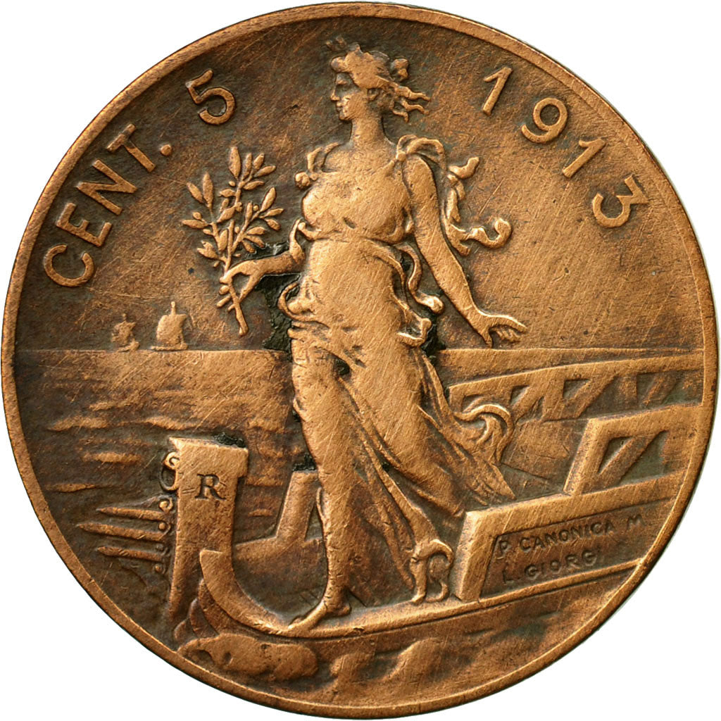 Coin, Italy, Vittorio Emanuele III, 5 Centesimi, 1913, Rome, VF(30-35), Bronze