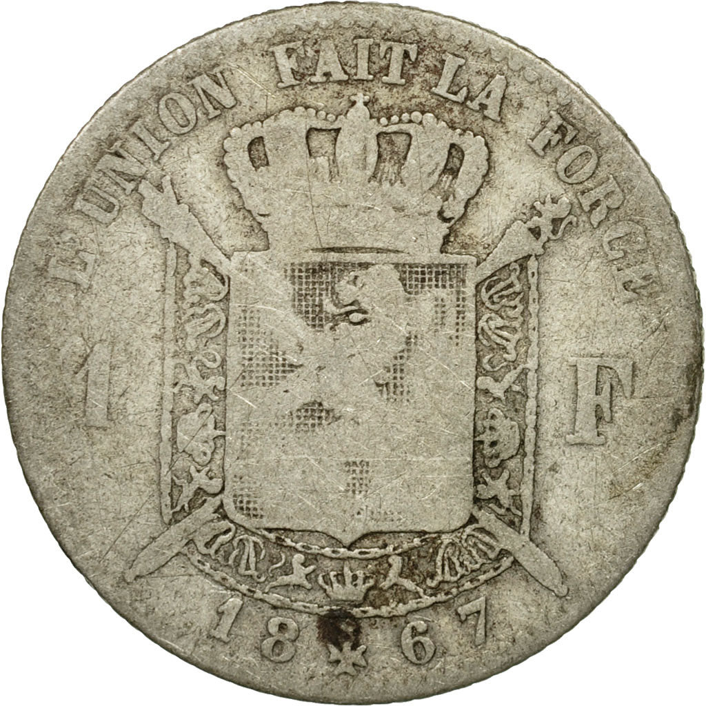 Coin, Belgium, Leopold II, Franc, 1867, VG(8-10), Silver, KM:28.1