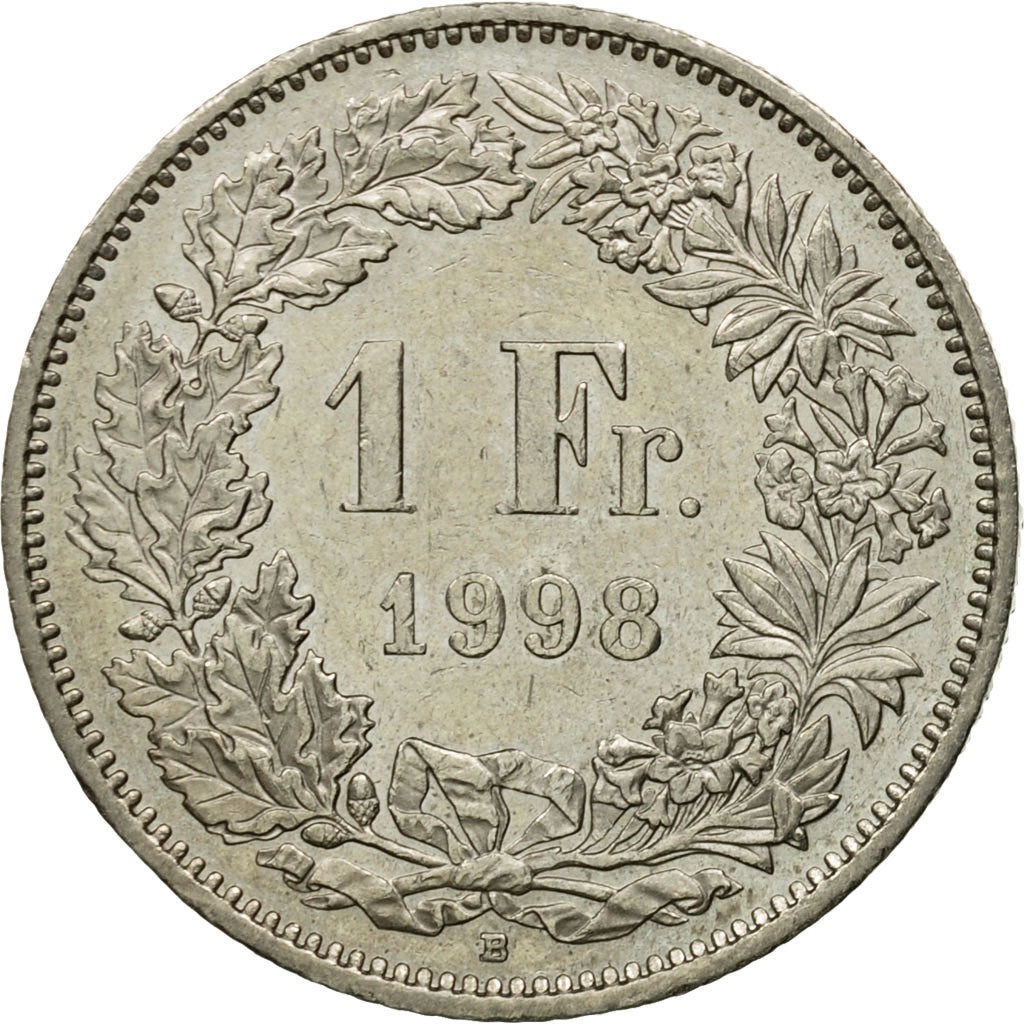 Coin, Switzerland, Franc, 1998, Bern, EF(40-45), Copper-nickel, KM:24a.3