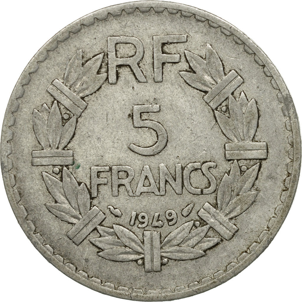 Moneda, Francia, Lavrillier, 5 Francs, 1949, Paris, BC+, Aluminio, KM:888b.1, Le
