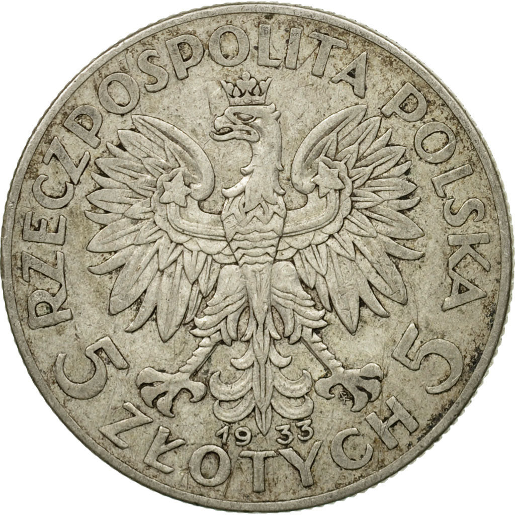 Coin, Poland, 5 Zlotych, 1933, Warsaw, EF(40-45), Silver, KM:21