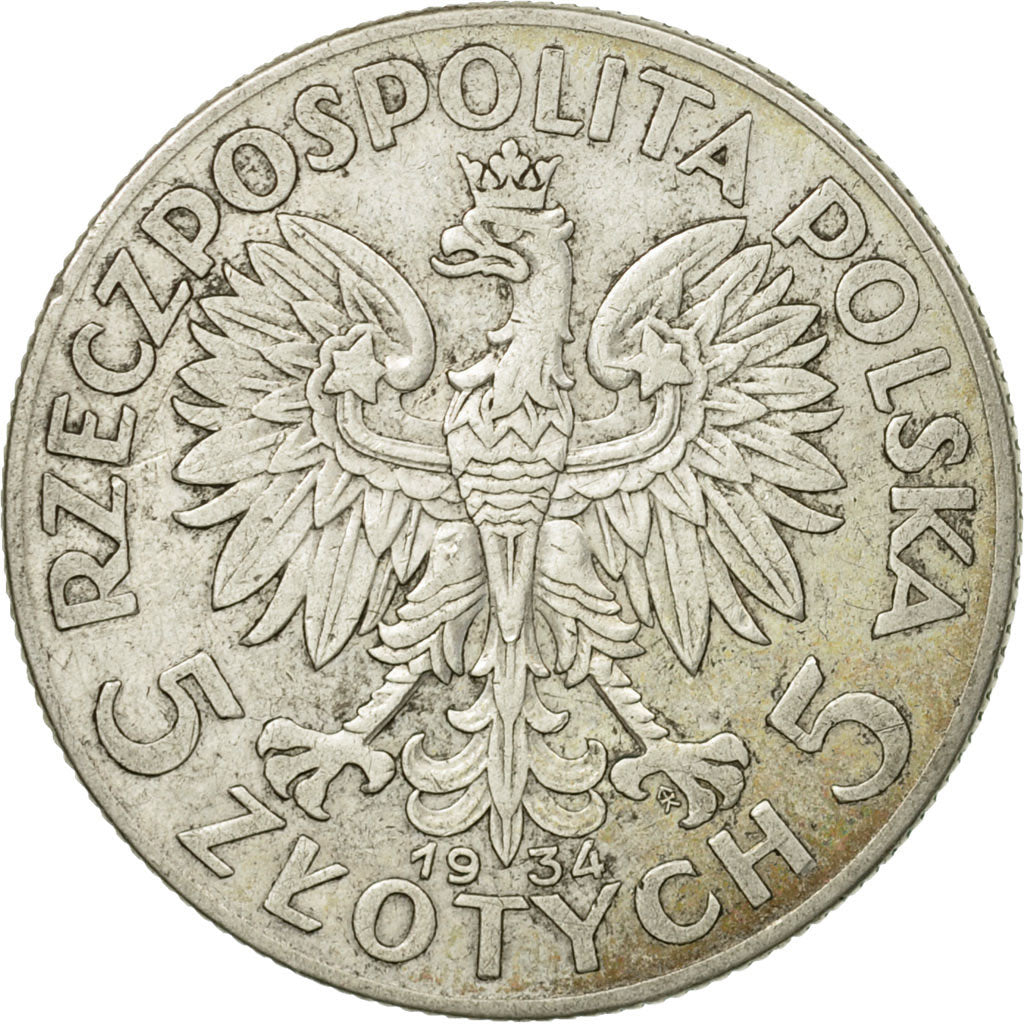 Coin, Poland, 5 Zlotych, 1934, Warsaw, EF(40-45), Silver, KM:21