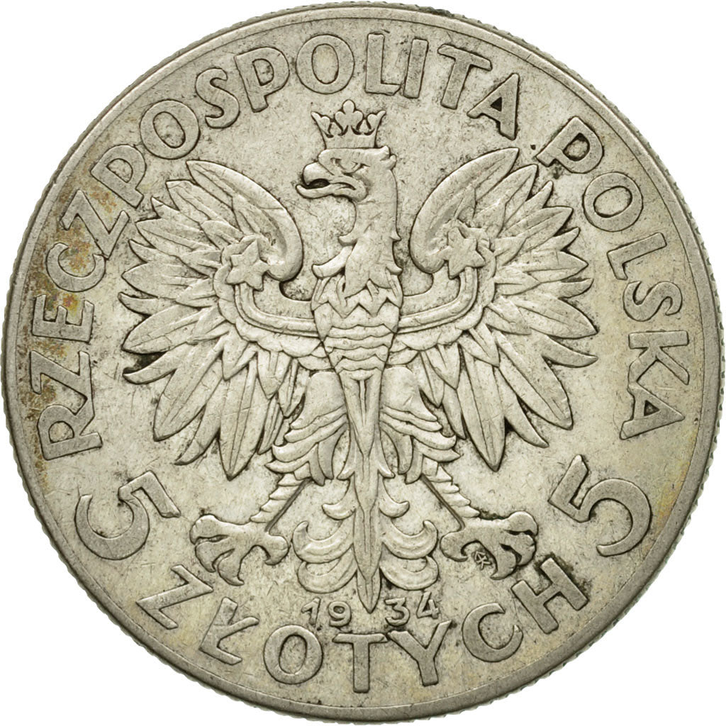 Coin, Poland, 5 Zlotych, 1934, Warsaw, VF(30-35), Silver, KM:21