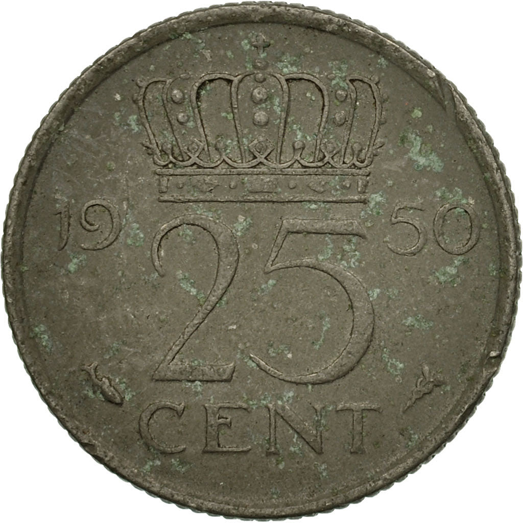 Munten, Nederland, Juliana, 25 Cents, 1950, FR, Nickel, KM:183