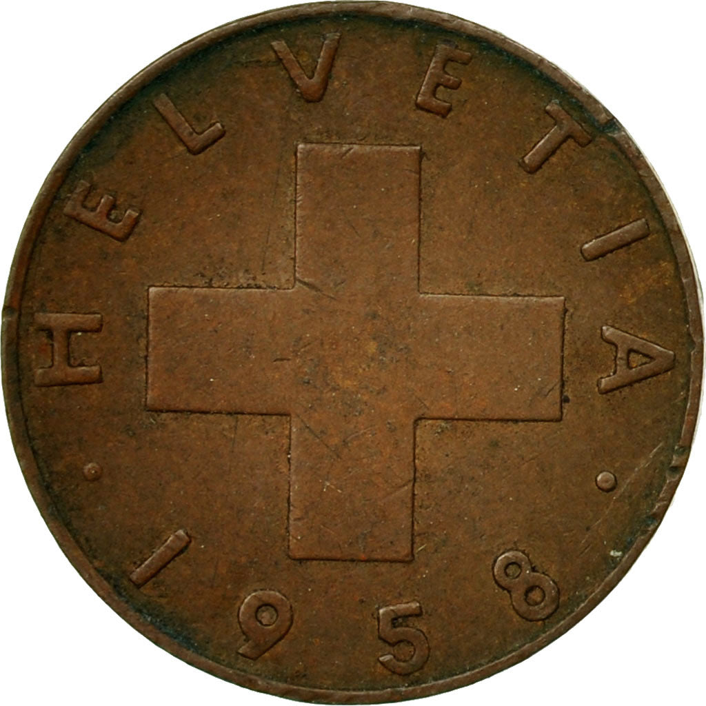 Moneda, Suiza, Rappen, 1958, Bern, MBC, Bronce, KM:46
