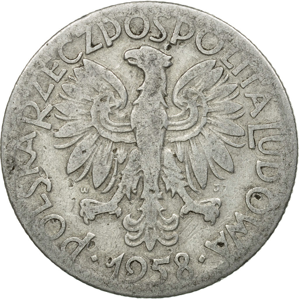 Münze, Polen, 5 Zlotych, 1958, Warsaw, S+, Aluminium, KM:47