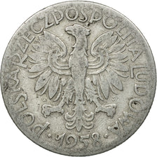Münze, Polen, 5 Zlotych, 1958, Warsaw, S+, Aluminium, KM:47