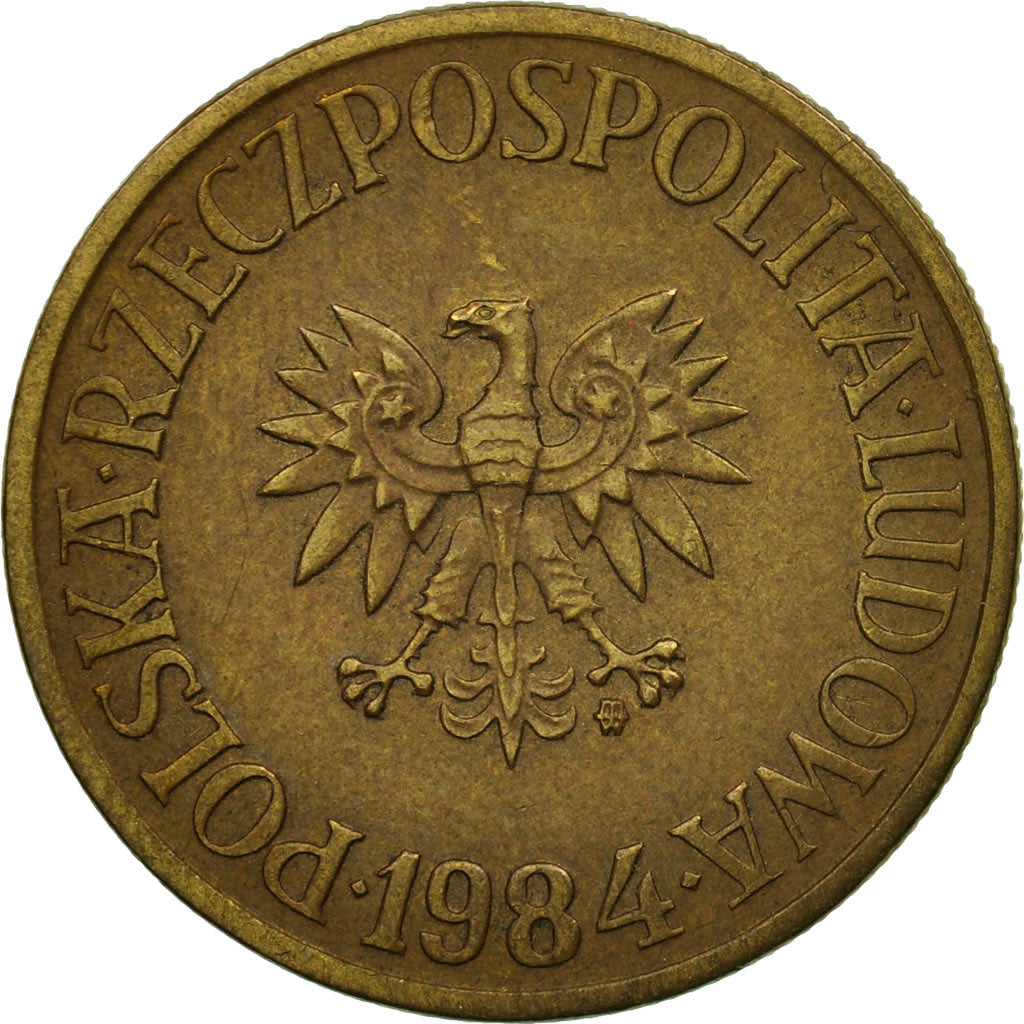 Coin, Poland, 5 Zlotych, 1984, Warsaw, EF(40-45), Brass, KM:81.1