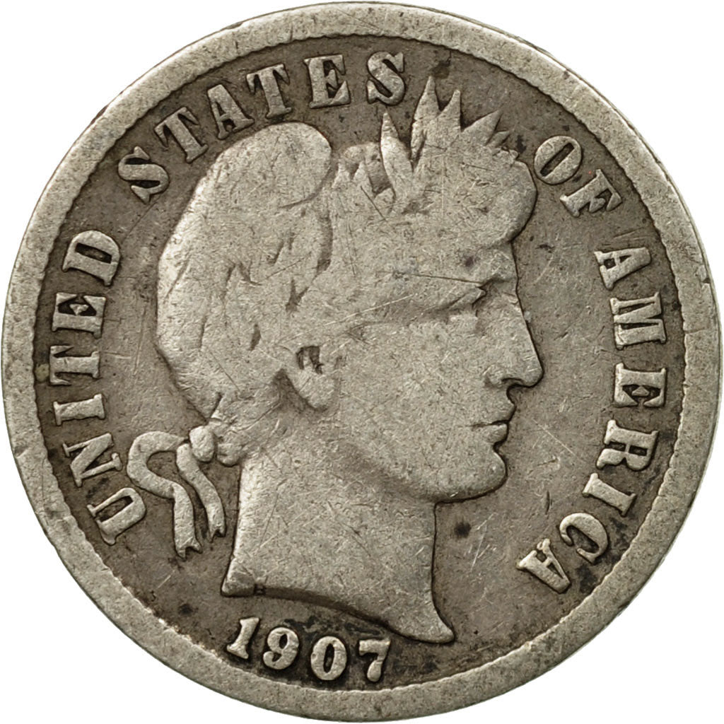Coin, United States, Barber Dime, Dime, 1907, U.S. Mint, Philadelphia