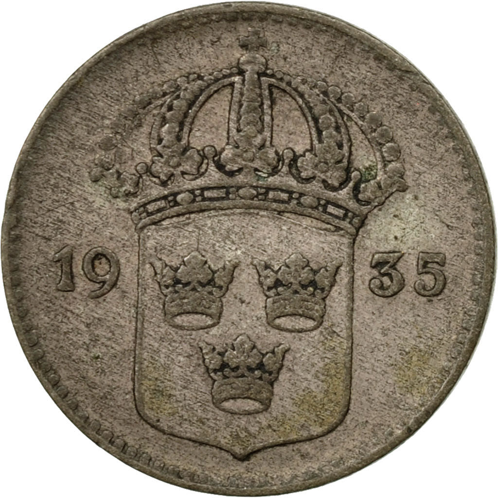 Coin, Sweden, Gustaf V, 10 Öre, 1935, VF(20-25), Silver, KM:780
