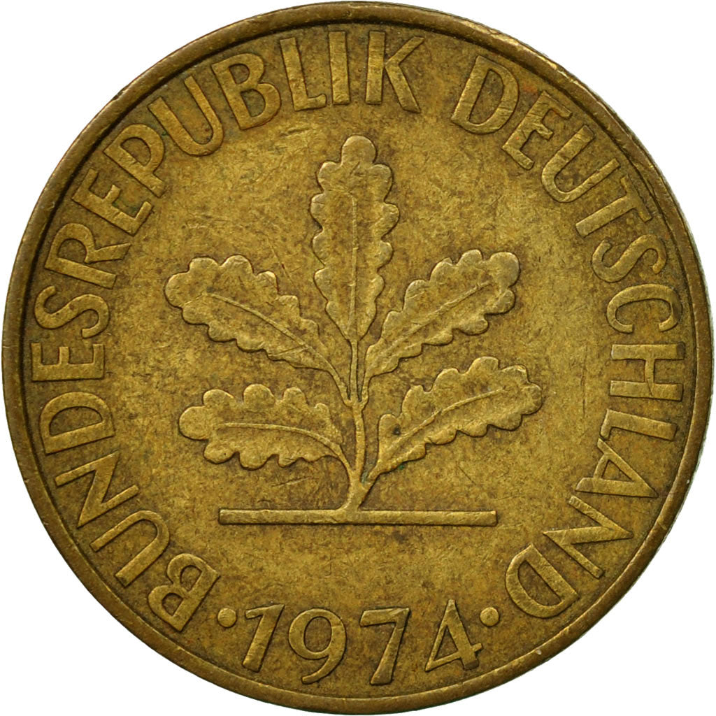 Coin, GERMANY - FEDERAL REPUBLIC, 10 Pfennig, 1974, Hambourg, VF(30-35), Brass