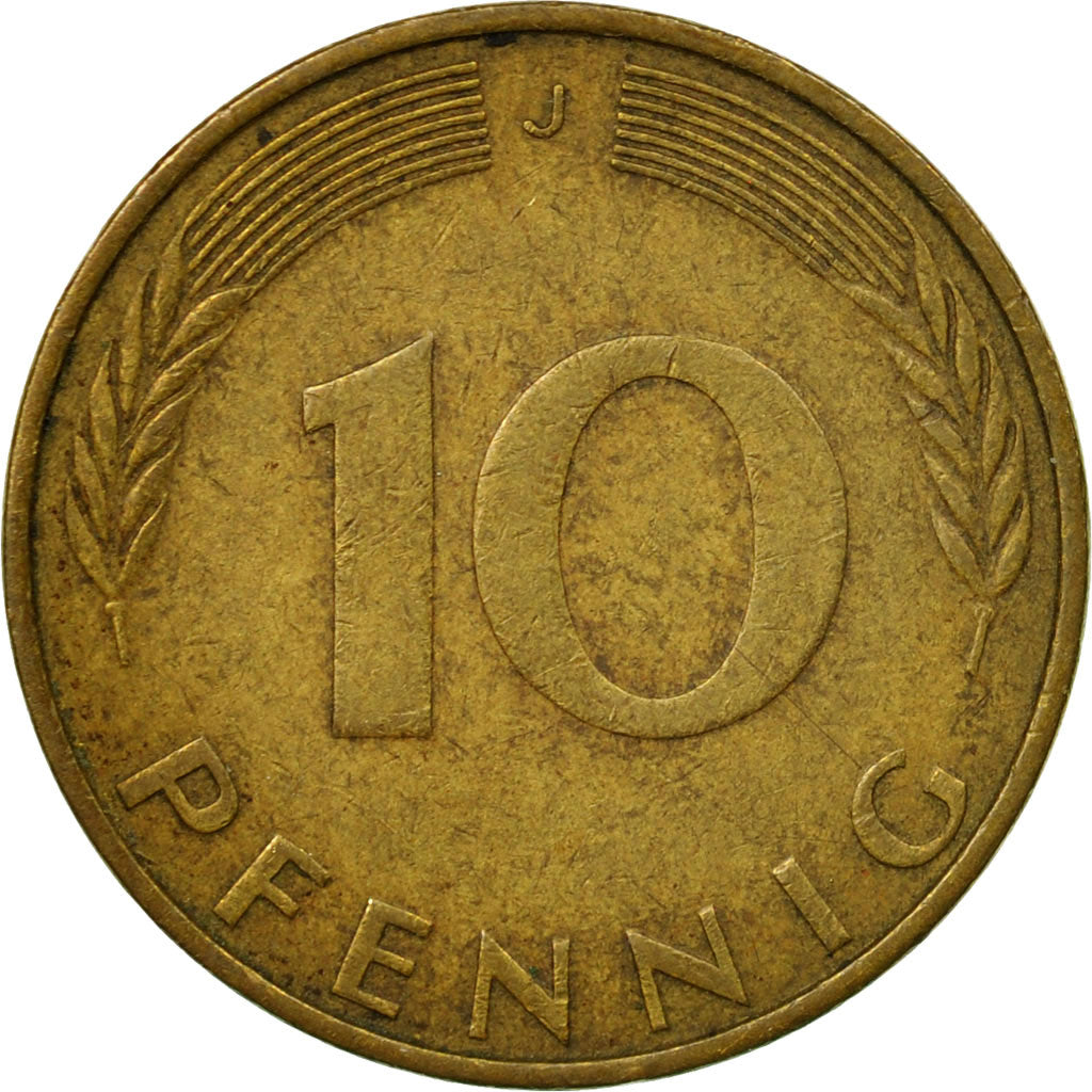 Coin, GERMANY - FEDERAL REPUBLIC, 10 Pfennig, 1974, Hambourg, VF(30-35), Brass