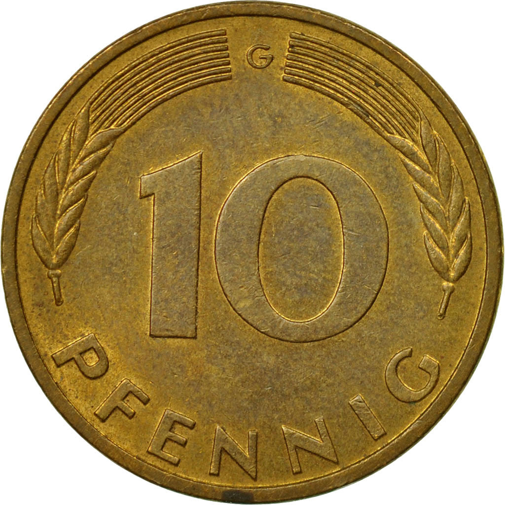 Münze, Bundesrepublik Deutschland, 10 Pfennig, 1980, Karlsruhe, SS, Brass Clad