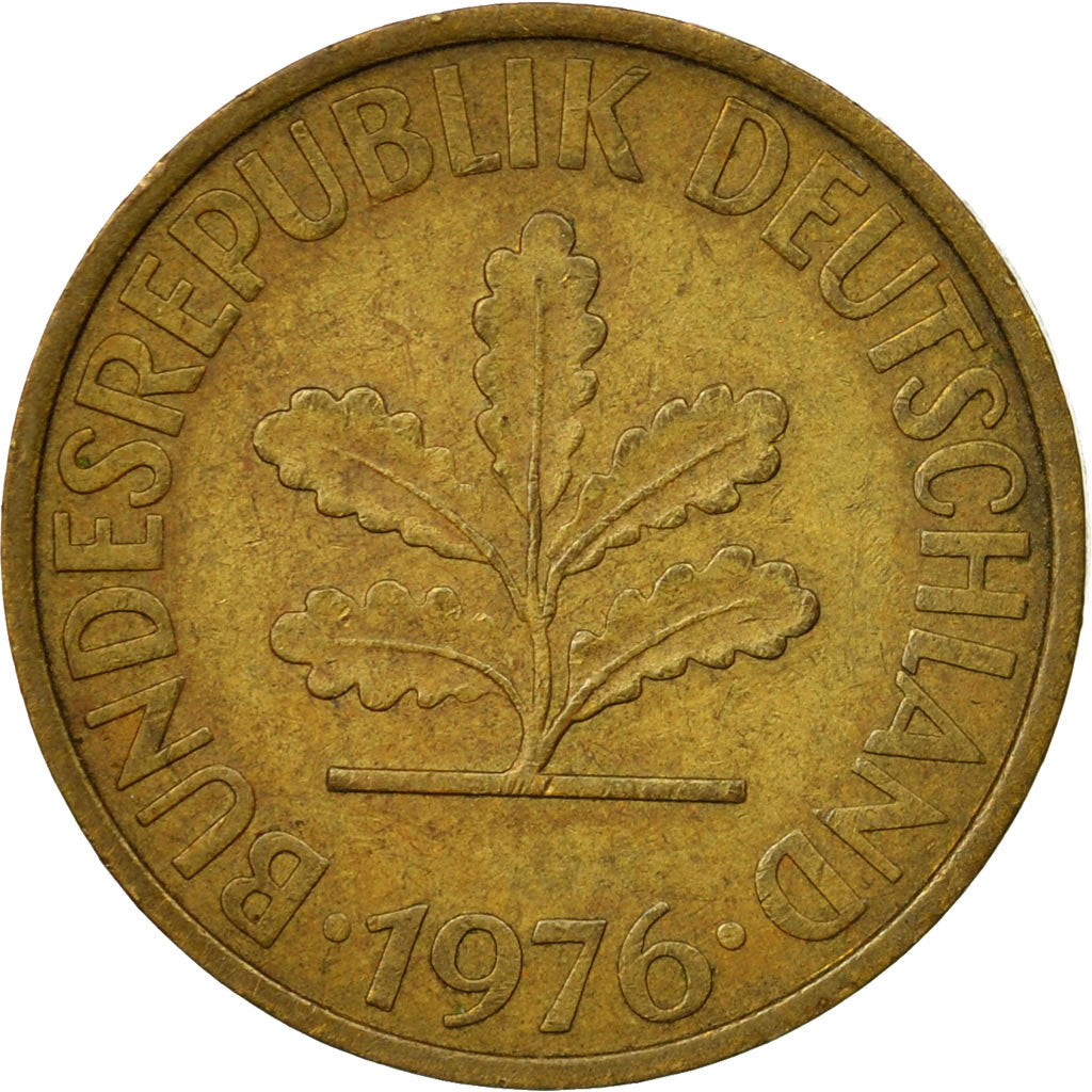 Moneta, Niemcy - RFN, 10 Pfennig, 1976, Karlsruhe, VF(20-25), Mosiądz powlekany