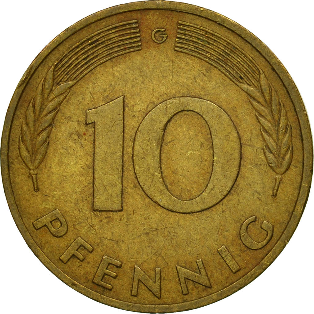 Moneta, Niemcy - RFN, 10 Pfennig, 1976, Karlsruhe, VF(20-25), Mosiądz powlekany