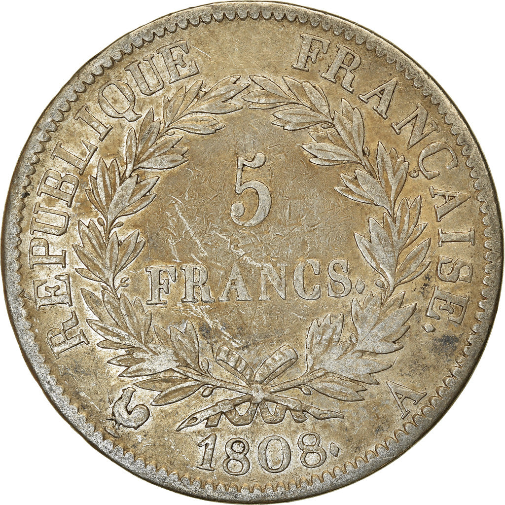 Coin, France, Napoléon I, 5 Francs, 1808, Paris, VF(30-35), Silver, KM:686.1