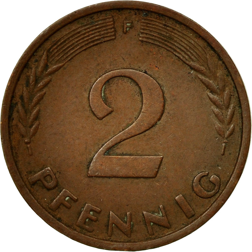 Coin, GERMANY - FEDERAL REPUBLIC, 2 Pfennig, 1959, Stuttgart, F(12-15), Bronze