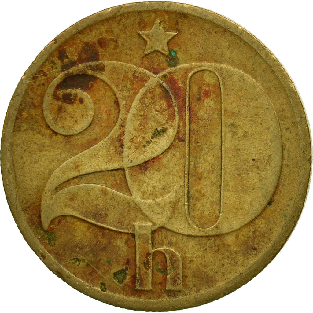 Moneta, Czechosłowacja, 20 Haleru, 1976, MS(65-70), Mosiądz niklowy, KM:74