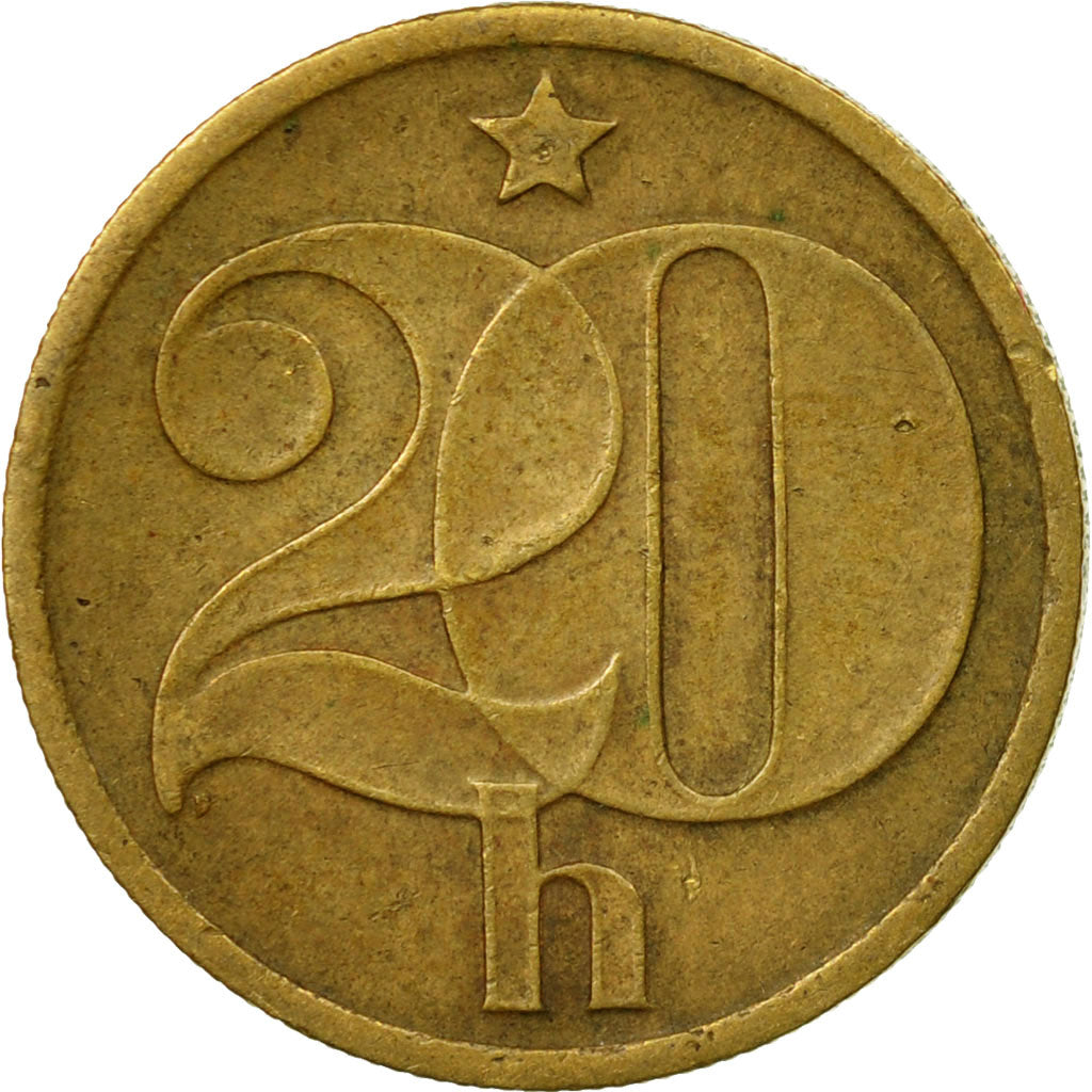Moneta, Czechosłowacja, 20 Haleru, 1972, VF(20-25), Mosiądz niklowy, KM:74