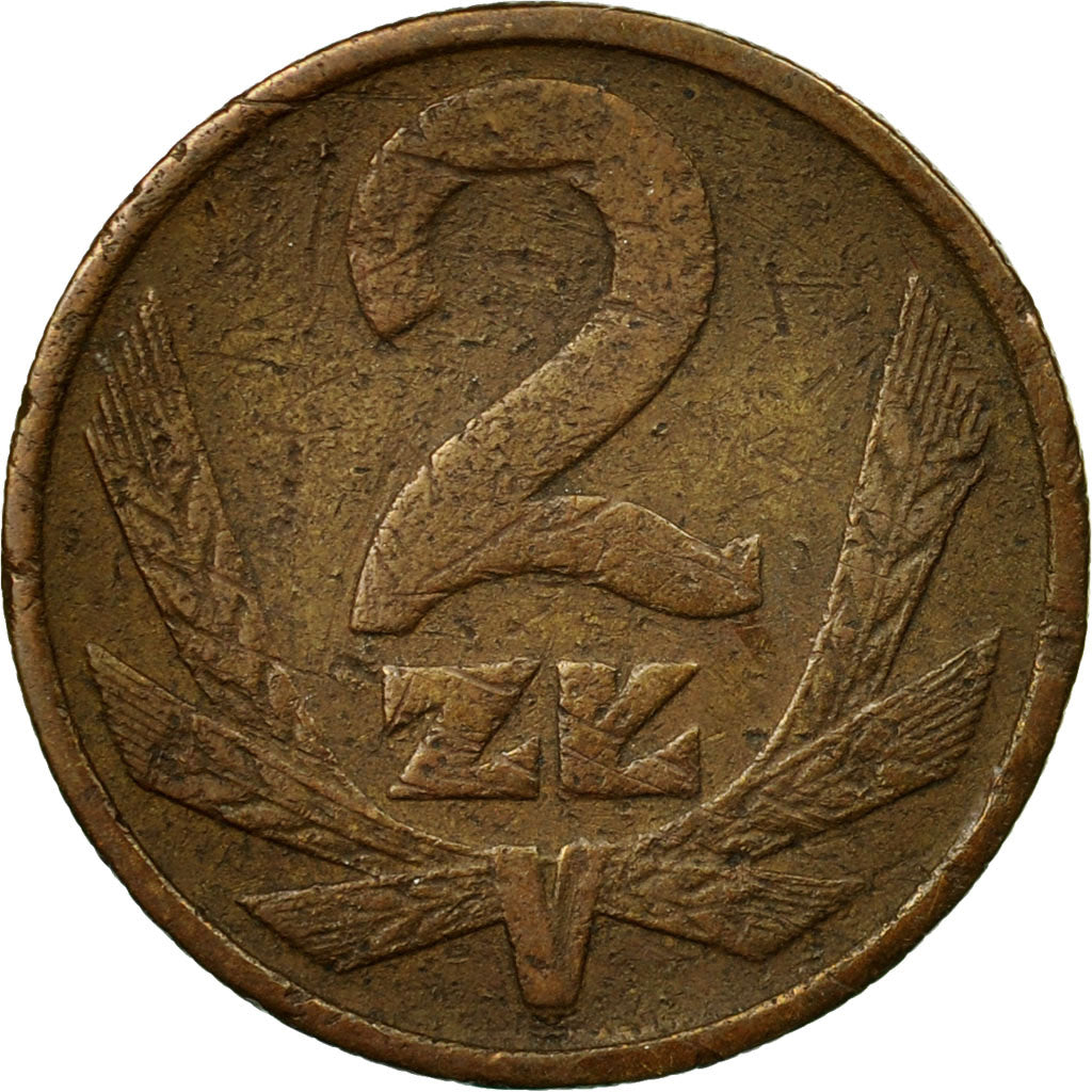 Coin, Poland, 2 Zlote, 1975, Warsaw, VF(30-35), Brass, KM:80.1