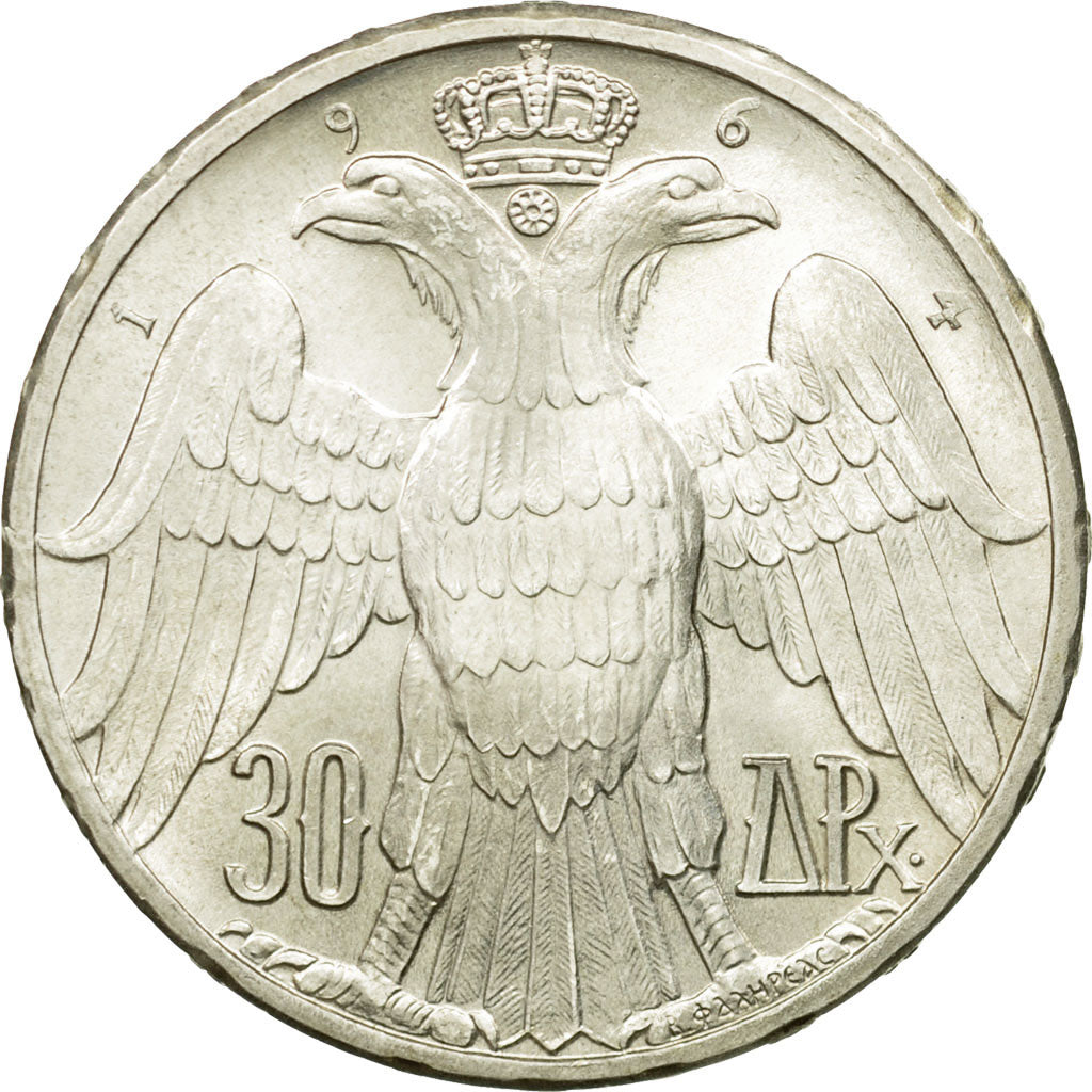 Coin, Greece, Constantine II, 30 Drachmai, 1964, MS(60-62), Silver, KM:87