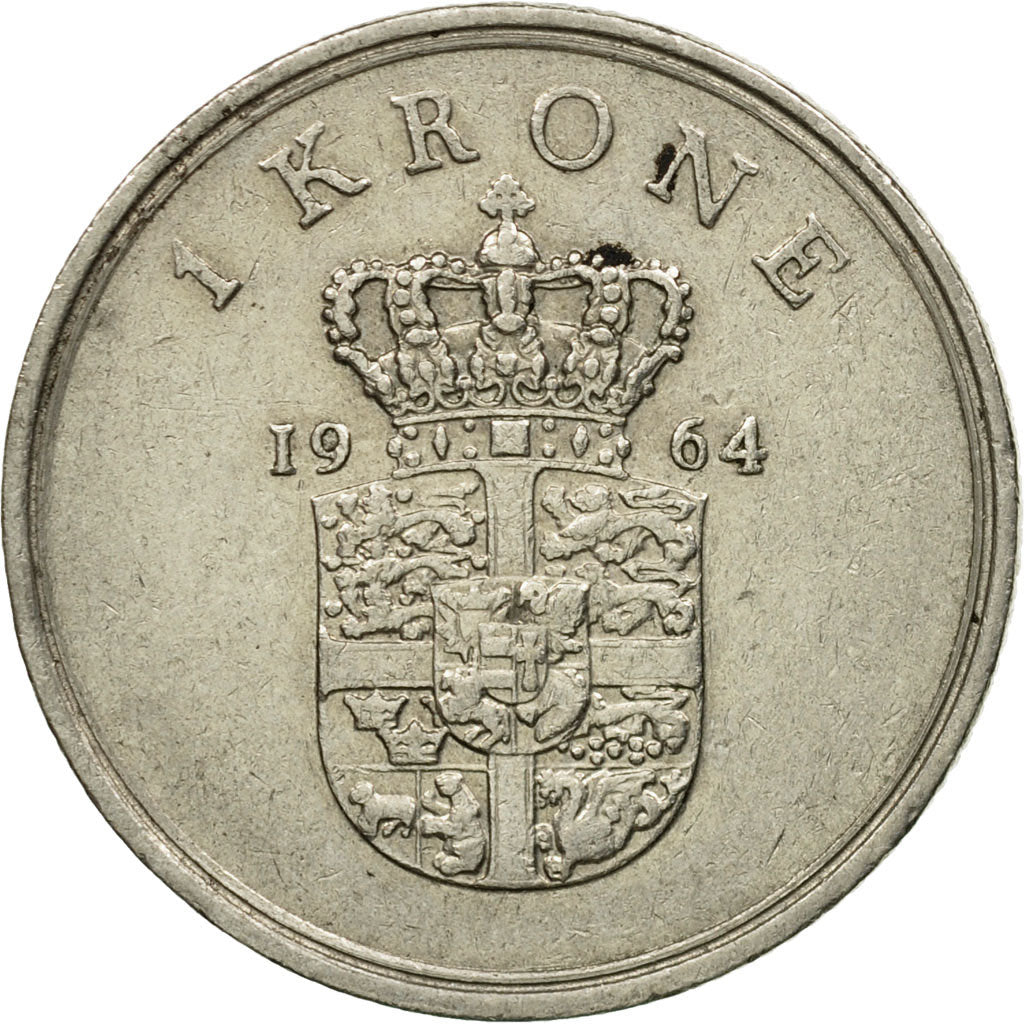 Coin, Denmark, Frederik IX, Krone, 1964, Copenhagen, VF(30-35), Copper-nickel