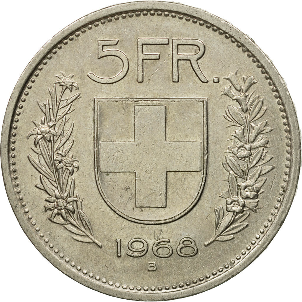 Coin, Switzerland, 5 Francs, 1968, Bern, EF(40-45), Copper-nickel, KM:40a.1