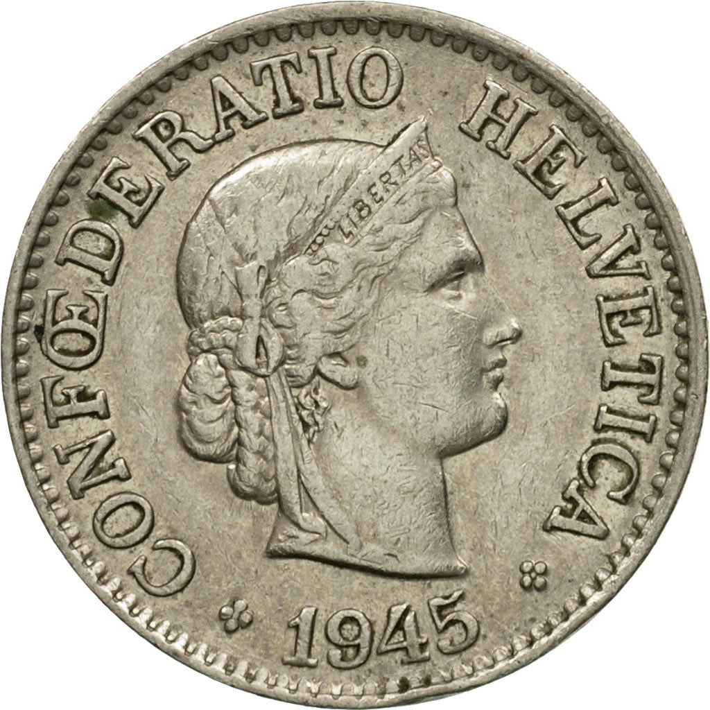 Coin, Switzerland, 10 Rappen, 1945, Bern, VF(30-35), Copper-nickel, KM:27