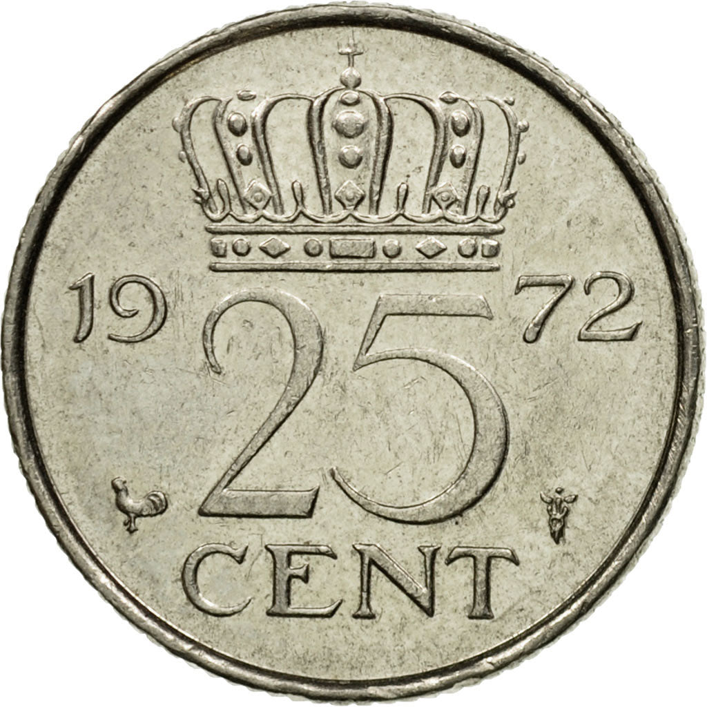 Moneda, Países Bajos, Juliana, 25 Cents, 1972, BC+, Níquel, KM:183