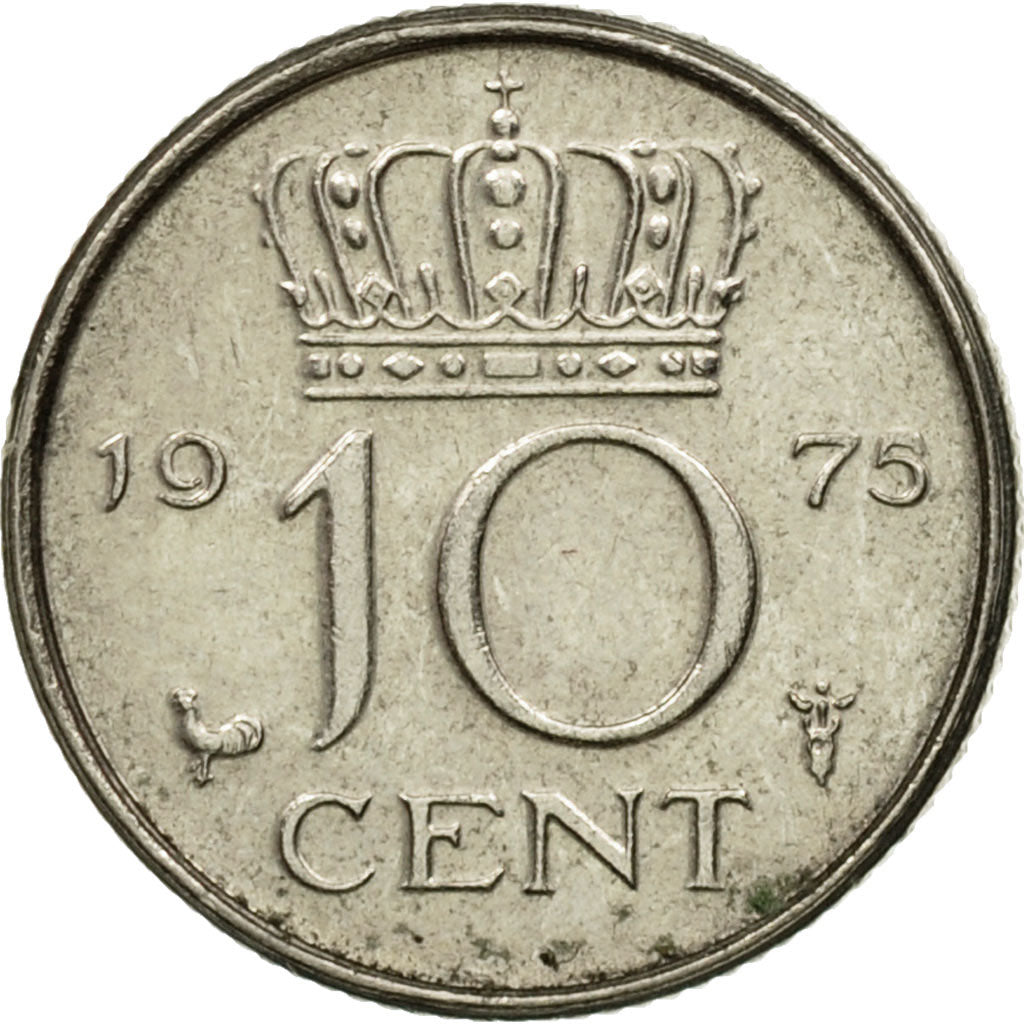 Moneda, Países Bajos, Juliana, 10 Cents, 1975, BC+, Níquel, KM:182