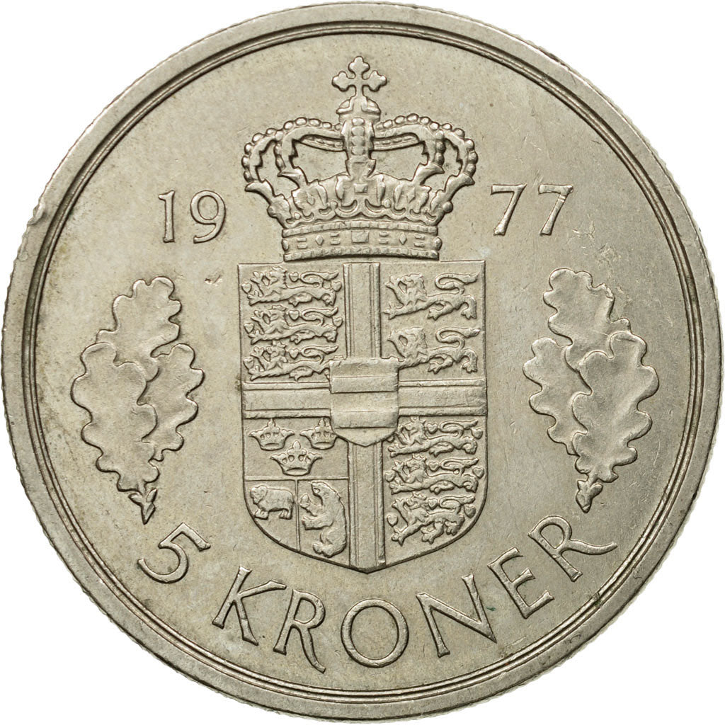 Coin, Denmark, Margrethe II, 5 Kroner, 1977, Copenhagen, EF(40-45)