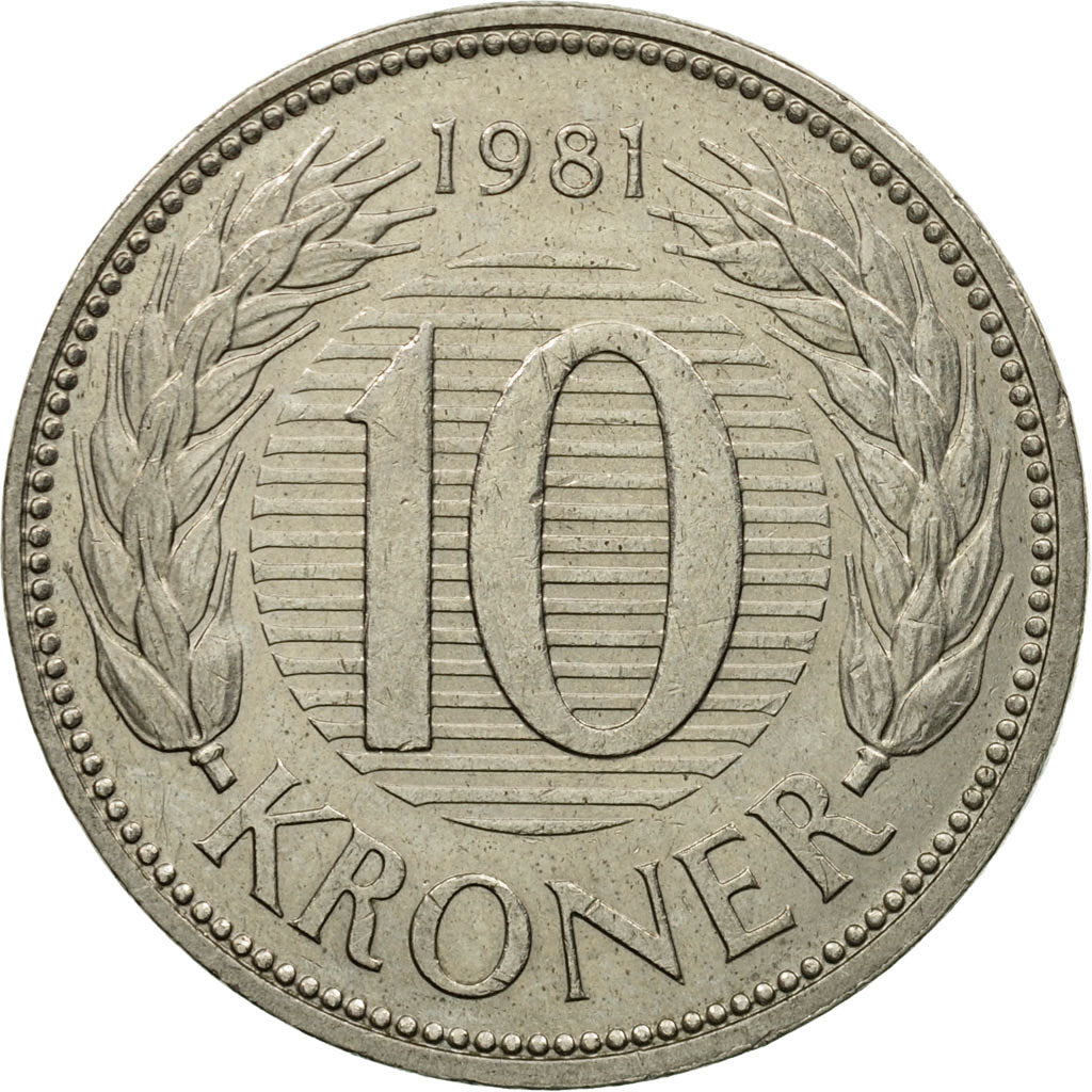 Coin, Denmark, Margrethe II, 10 Kroner, 1981, Copenhagen, EF(40-45)