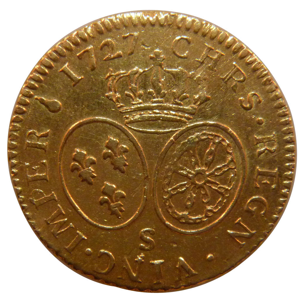 FRANCE, Louis d'or aux lunettes, Louis D'or, 1727, Reims, KM #489.19,...