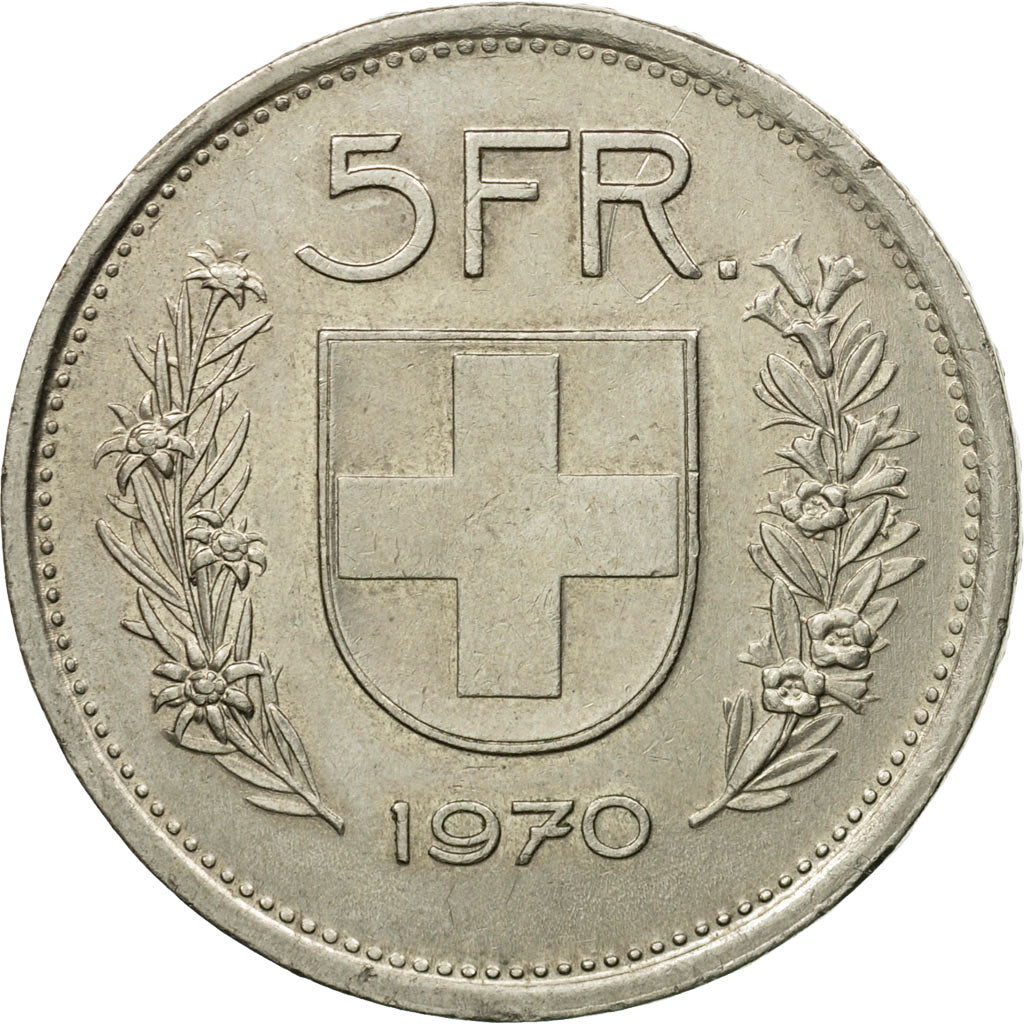 Coin, Switzerland, 5 Francs, 1970, Bern, AU(55-58), Copper-nickel, KM:40a.1
