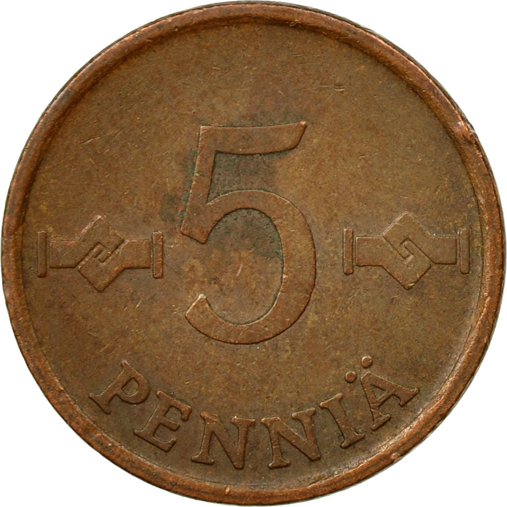 Coin, Finland, 5 Pennia, 1975, EF(40-45), Copper, KM:45