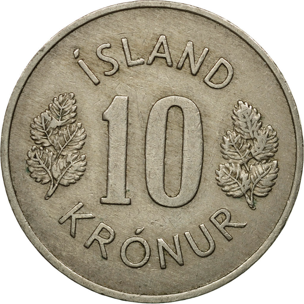 Moneta, Islanda, 10 Kronur, 1967, MB+, Rame-nichel, KM:15