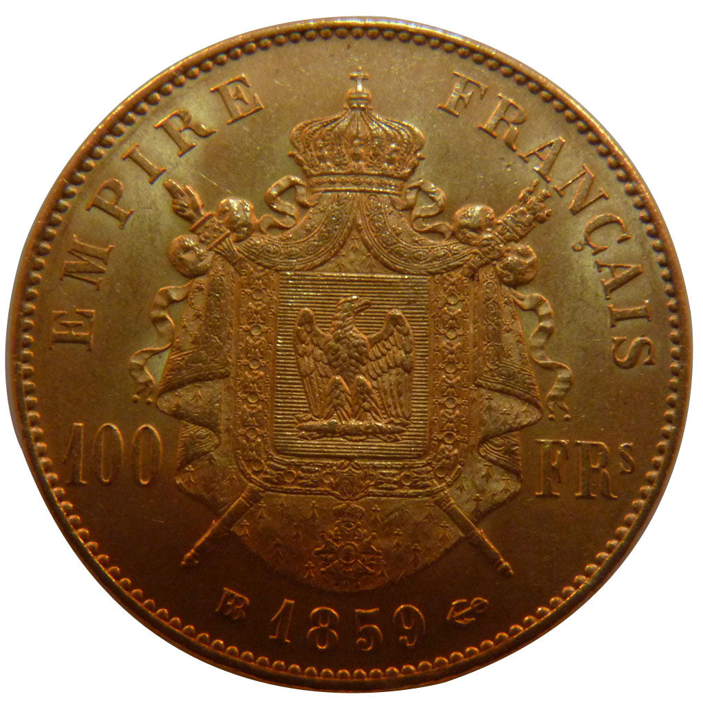 FRANCE, Napoléon III, 100 Francs, 1859, Strasbourg, MS(60-62), Gold, Gadoury #..