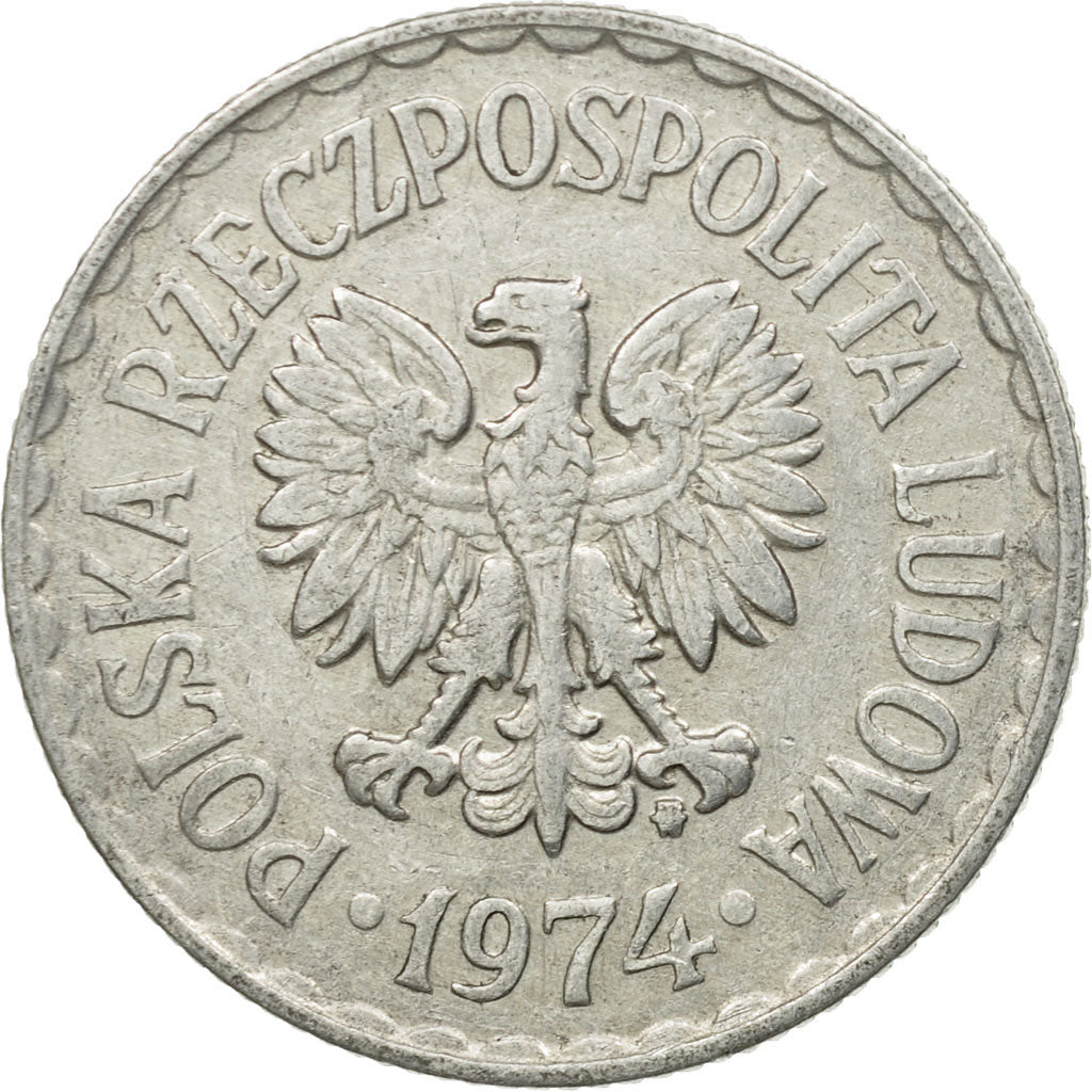 Coin, Poland, Zloty, 1974, Warsaw, VF(30-35), Aluminum, KM:49.1
