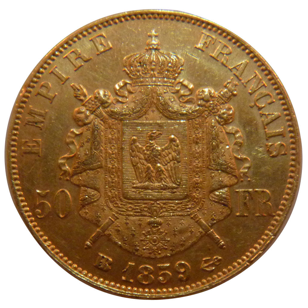 FRANCE, Napoléon III, 50 Francs, 1859, Strasbourg, MS(60-62), Gold, Gadoury #...