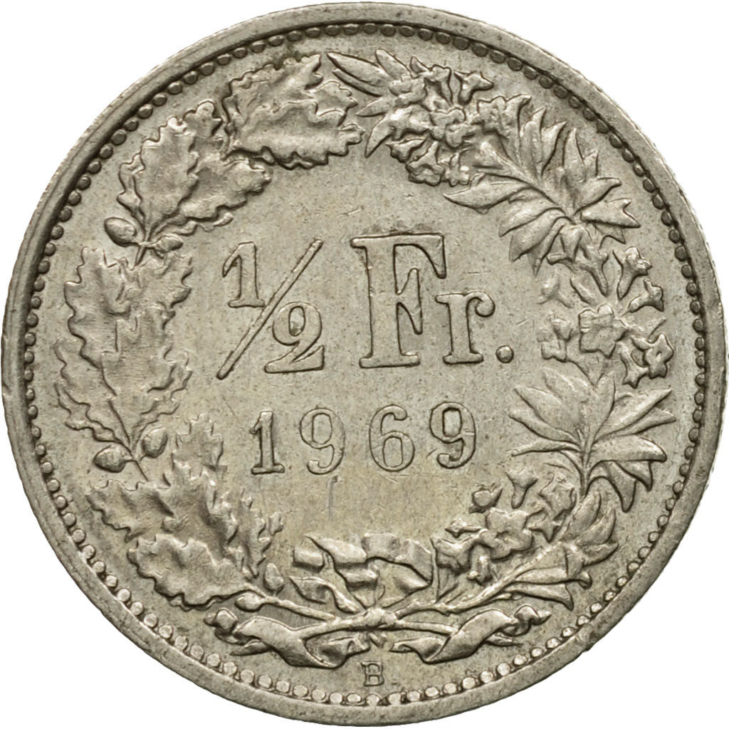 Moneda, Suiza, 1/2 Franc, 1969, Bern, BC+, Cobre - níquel, KM:23a.1