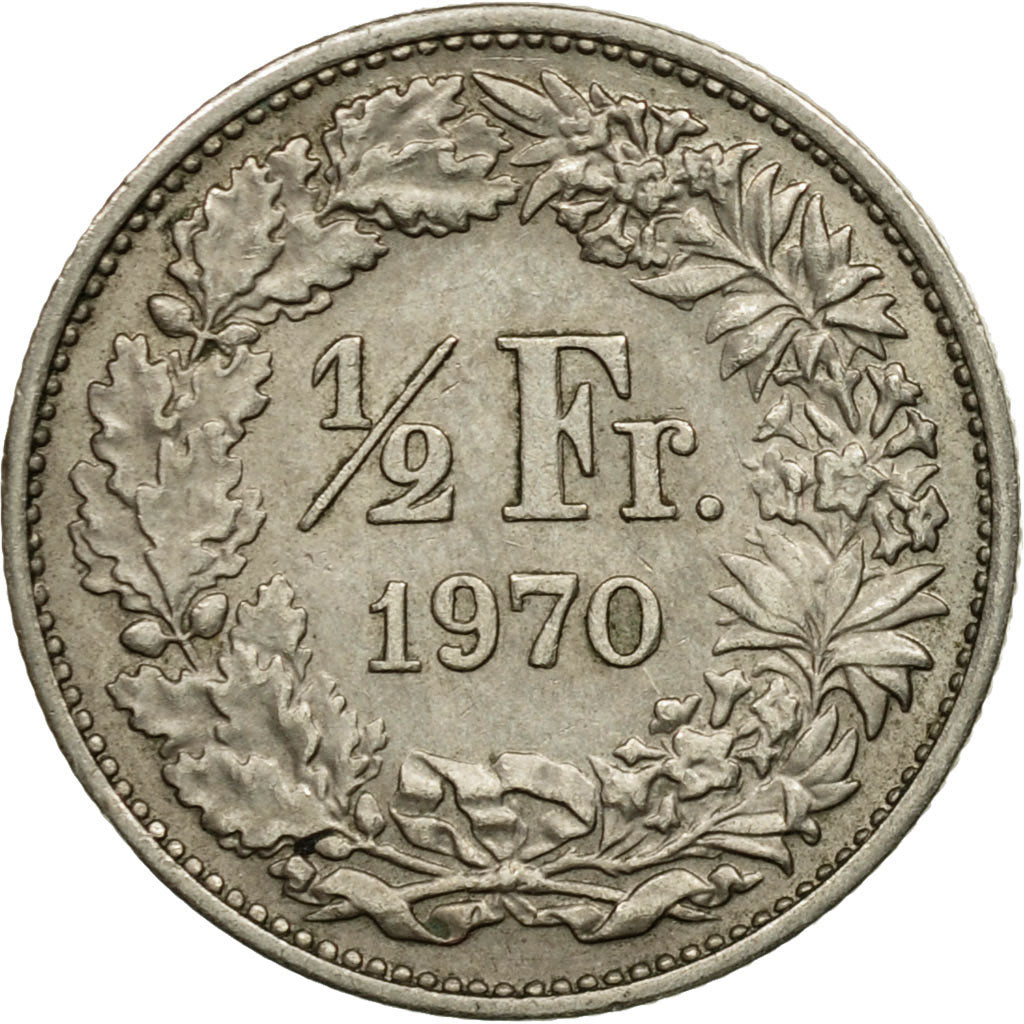 Moneda, Suiza, 1/2 Franc, 1970, Bern, BC+, Cobre - níquel, KM:23a.1