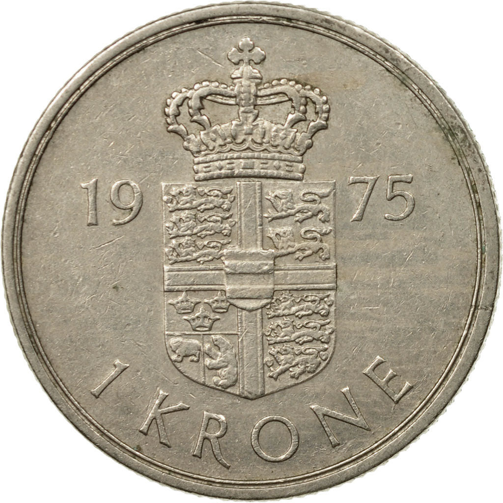 Moneda, Dinamarca, Margrethe II, Krone, 1975, Copenhagen, BC+, Cobre - níquel